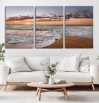Ocean Sunset Wall Art Canvas Print | Sandy Shore and Gentle Waves