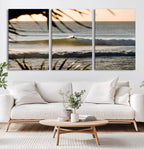 Sunset Surf Wall Art Canvas Print, Framed Golden Hour Waves Boho Beach Art