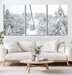 Snowy Ski Lift Wall Art | Framed Winter Mountain Canvas