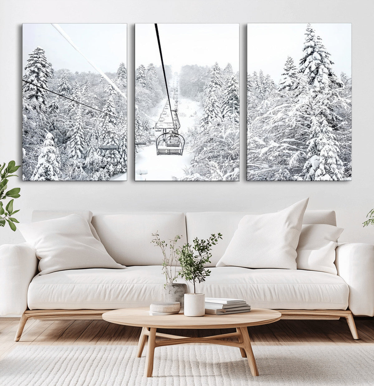 Snowy Ski Lift Wall Art | Framed Winter Mountain Canvas