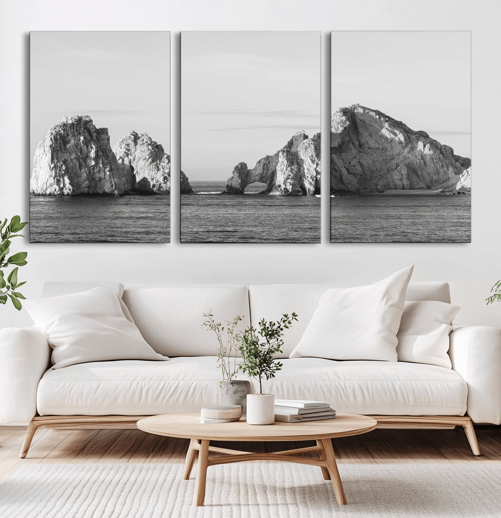 Coastal Wall Art | Framed Black White Ocean Canvas Artwork