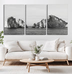 Coastal Wall Art | Framed Black White Ocean Canvas Artwork