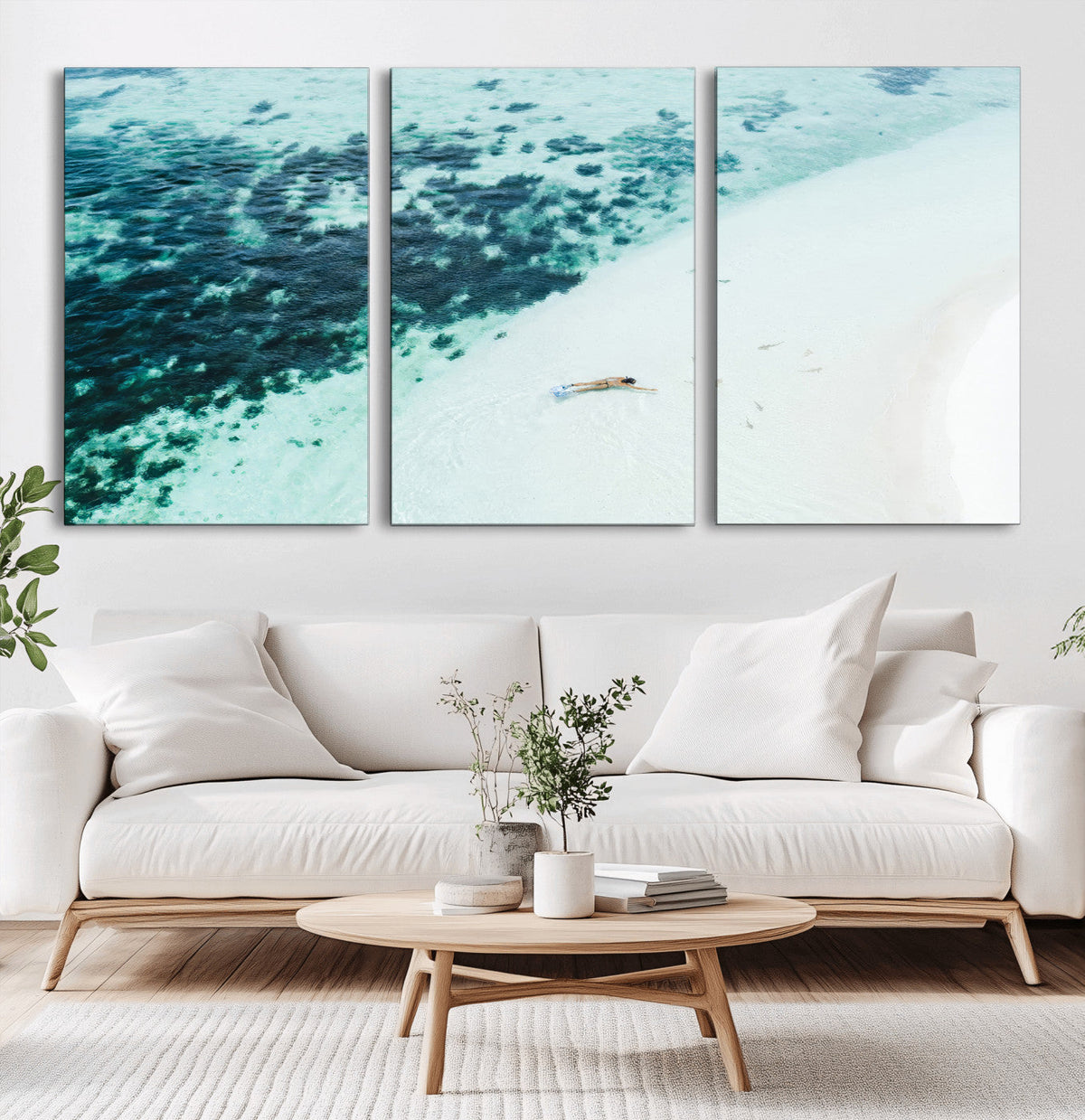 Minimal Beach Wall Art | Framed Ocean Swimming Canvas