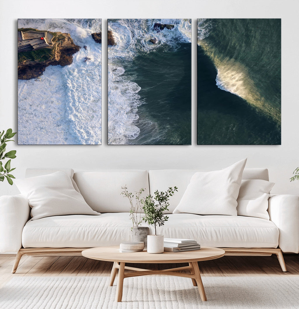 Ocean Wave Wall Art | Aerial Coastal View Canvas Artwork