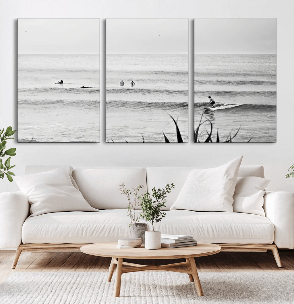 Surfer Silhouette Wall Art | Framed Calm Ocean Canvas