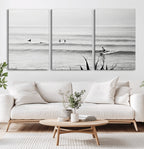 Surfer Silhouette Wall Art | Framed Calm Ocean Canvas
