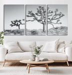 Joshua Tree Wall Art Canvas Print, Framed Black and White Desert Landscape Artwork