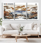 Modern Japanese Wall Art Canvas Print, Framed Abstract Mount Fuji Landscape, Yayoi Kusama Canvas Wall Art