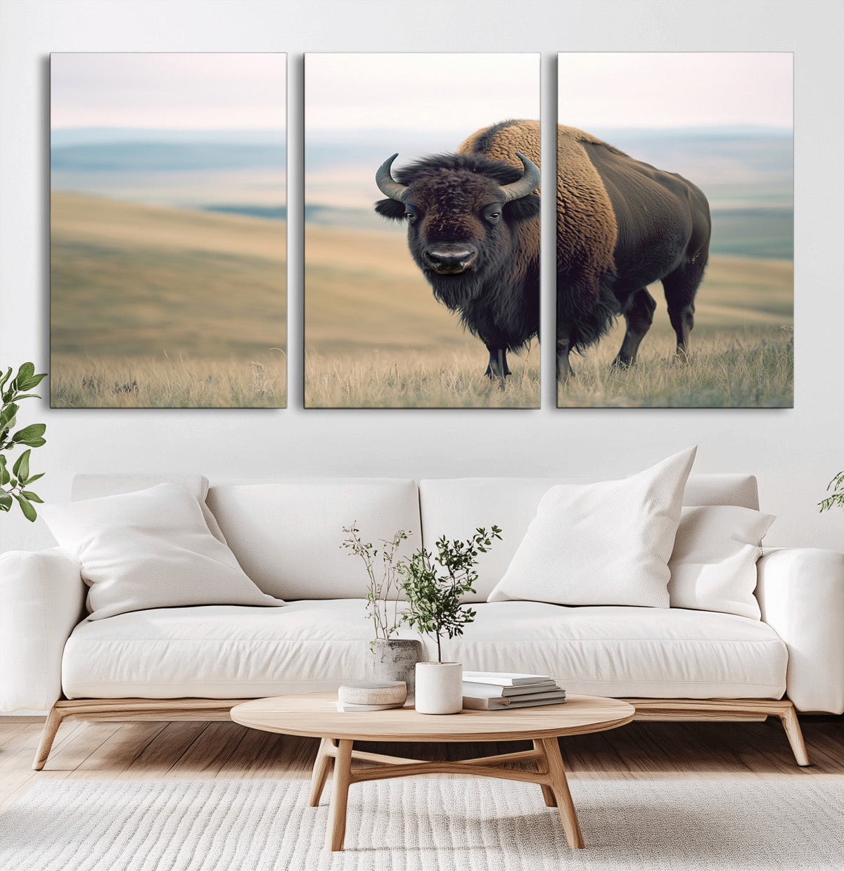 Bison Wall Art Canvas Print, Framed American Buffalo Rustic Western Artwork