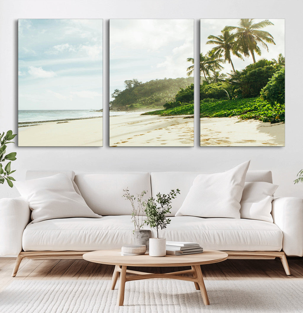 Relaxing Beach Wall Art Canvas Print, Framed Ocean View Coastal Serenity
