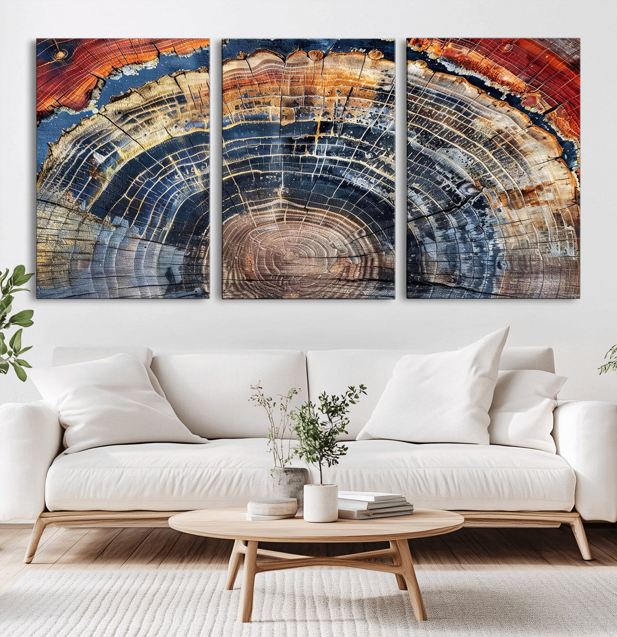 Tree Rings Wall Art Canvas Print, Framed Petrified Wood Art, Modern Rustic Decor