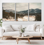 Mountain Landscape Wall Art Canvas Print, Framed Snowy Peaks Alpine Winter