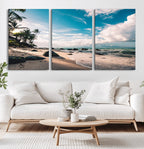 Tropical Beach Wall Art Canvas Print, Framed Ocean Waves Relaxing Seascape