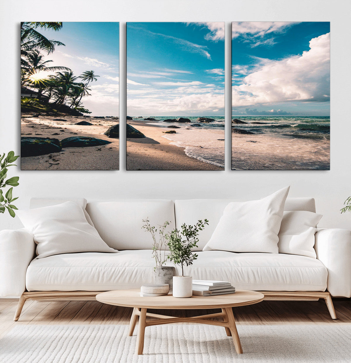Tropical Beach Wall Art Canvas Print, Framed Ocean Waves Relaxing Seascape