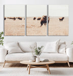 Bison Herd Wall Art Canvas Print, Framed Western Prairie Serenity