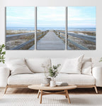 Beach Boardwalk Wall Art Canvas Print, Framed Coastal Serenity Ocean View