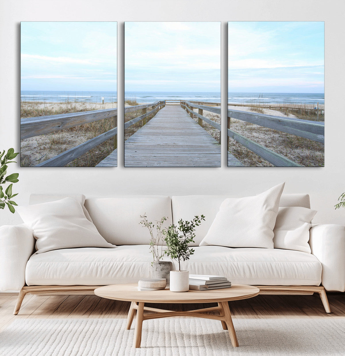 Beach Boardwalk Wall Art Canvas Print, Framed Coastal Serenity Ocean View