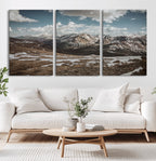 Mountain Landscape Wall Art Canvas Print, Framed Snowy Peaks Art, Rugged Highlands Rustic Adventure Decor