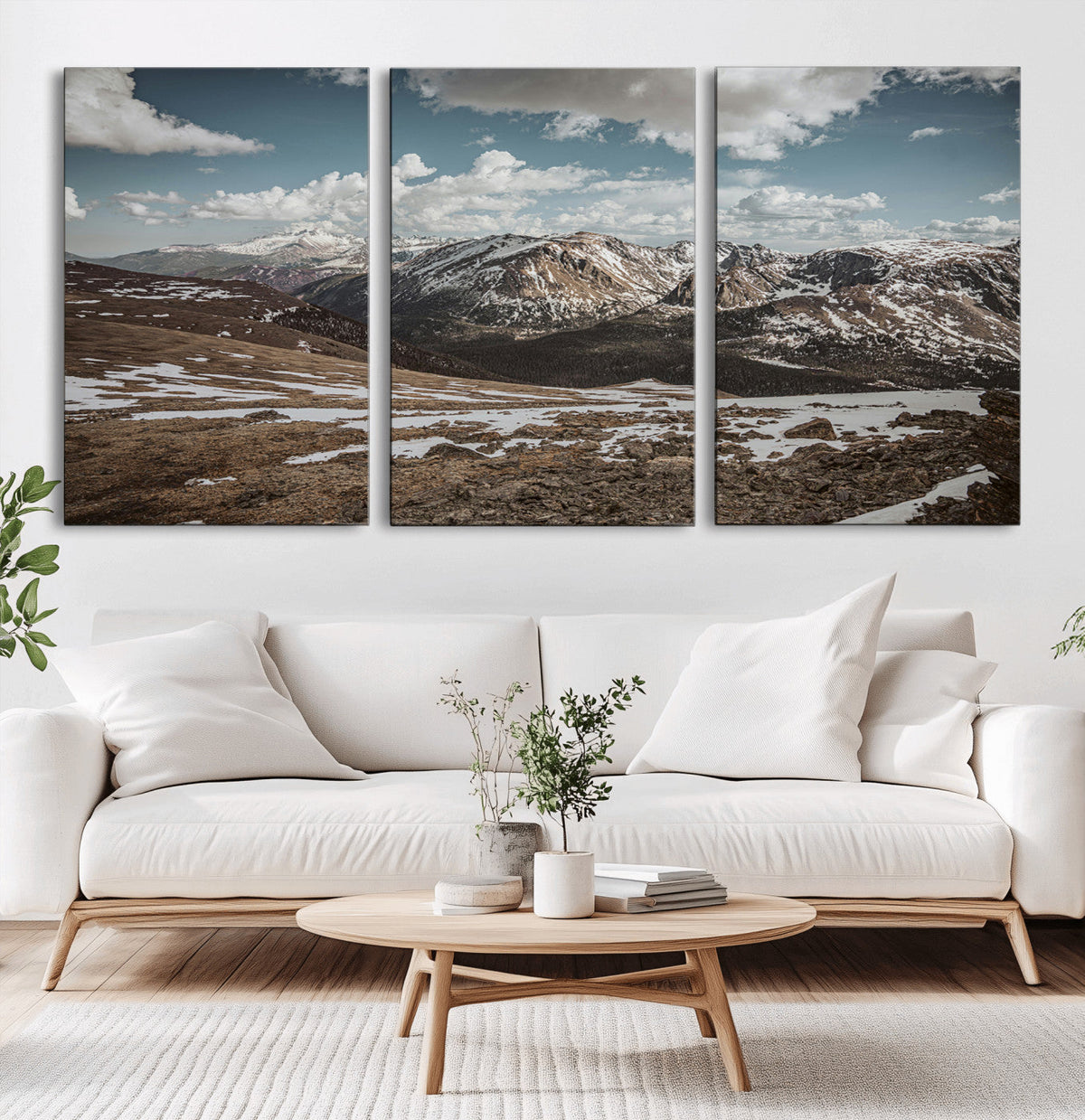 Mountain Landscape Wall Art Canvas Print, Framed Snowy Peaks Art, Rugged Highlands Rustic Adventure Decor