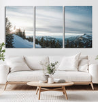 Snowy Mountains Wall Art Canvas Print, Framed Alpine Landscape Frosty Peaks Artwork