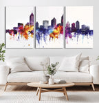 Atlanta Skyline Wall Art Canvas Print, Framed Colorful Watercolor Cityscape