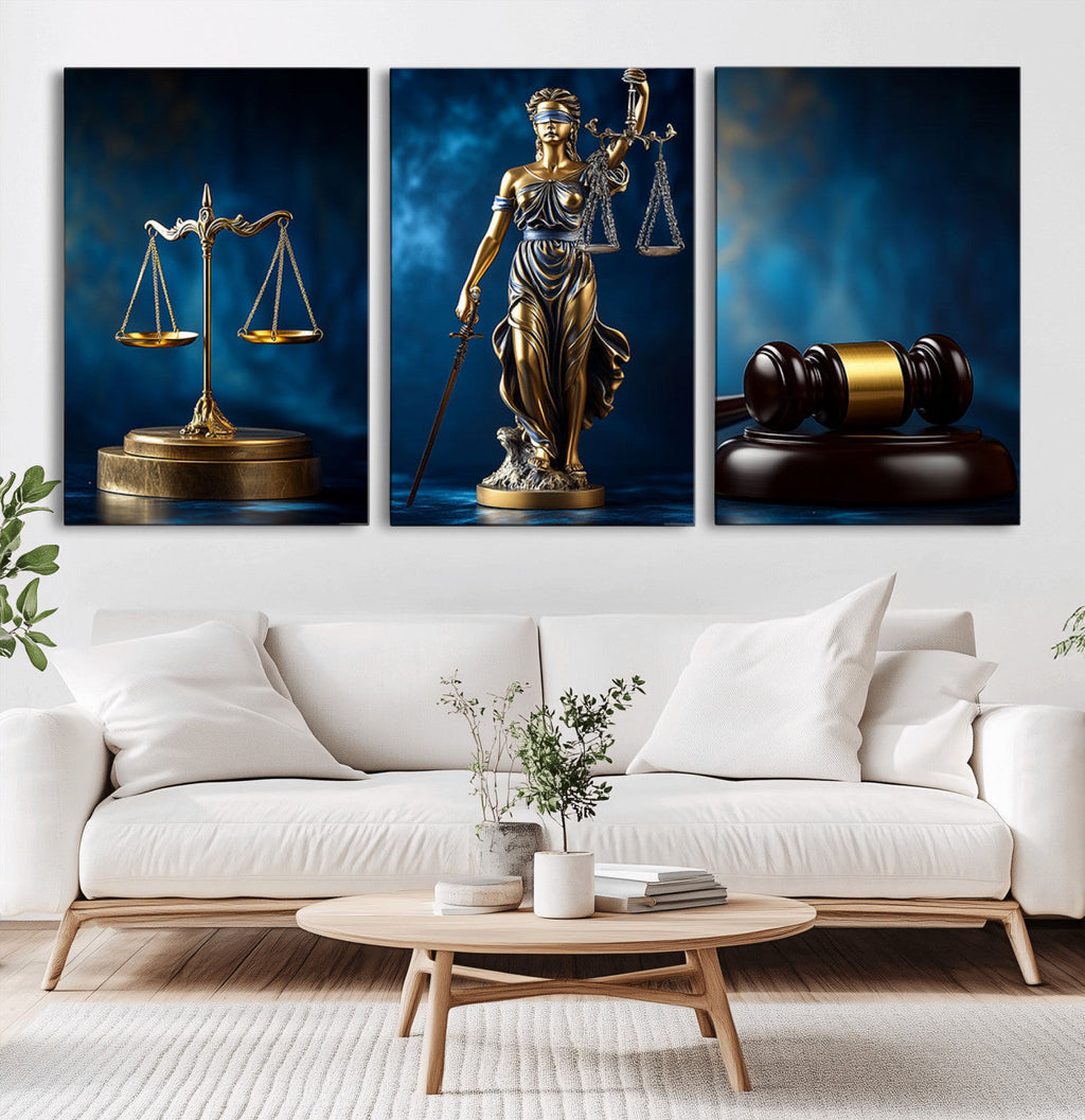 Justice Scales Statue Wall Art, Lady Justice Canvas Print