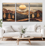 Wooden Mountain Layers Art | Rustic Pine Tree Landscape