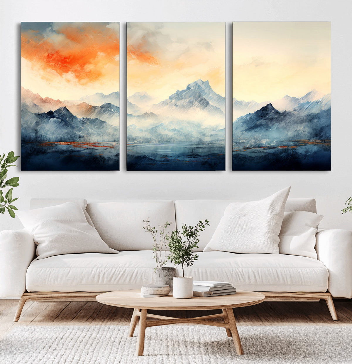 Warm Clouds Abstract Mountain Wall Art, Modern Landscape Canvas Print