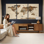 Vintage World Map Wall Art Canvas Print for Living Room, Office and Study