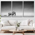 Elephant and Zebra Wall Art Canvas Print, Modern Artwork