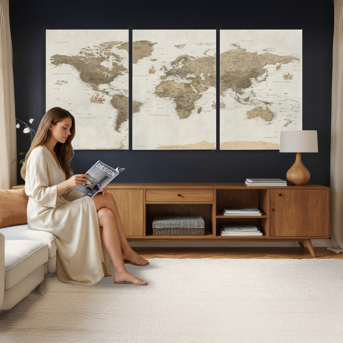 Detailed World Map Wall Art Canvas Print