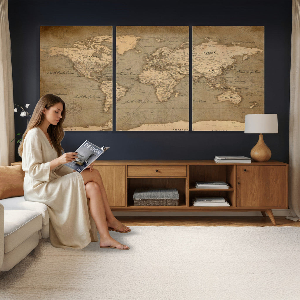 Dark World Map Canvas Print | Framed Travel Map Wall Art