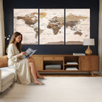 Modern World Map Canvas Print | Framed Travel Map Wall Art