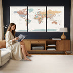 Pastel Colors World Map Wall Art Canvas Print