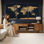 Vintage World Map Earth Globe Countries Oceans Continents