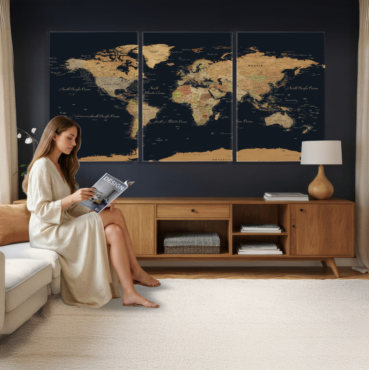 Vintage World Map Earth Globe Countries Oceans Continents