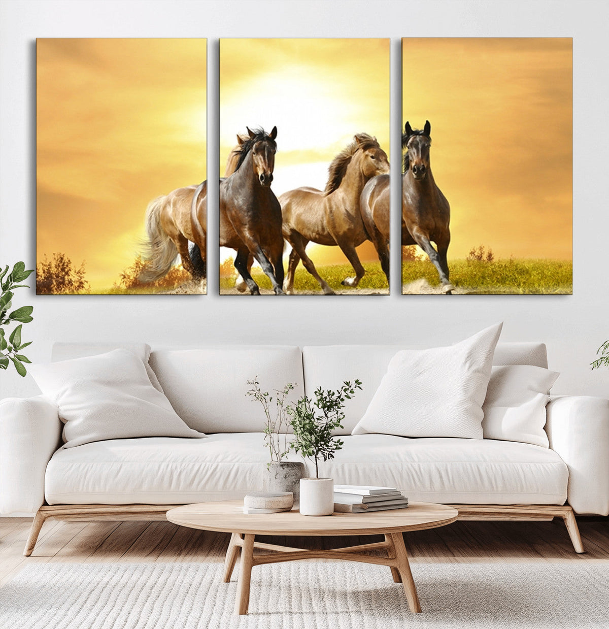 Wild Horses Wall Art Canvas Print, Framed Galloping Herd