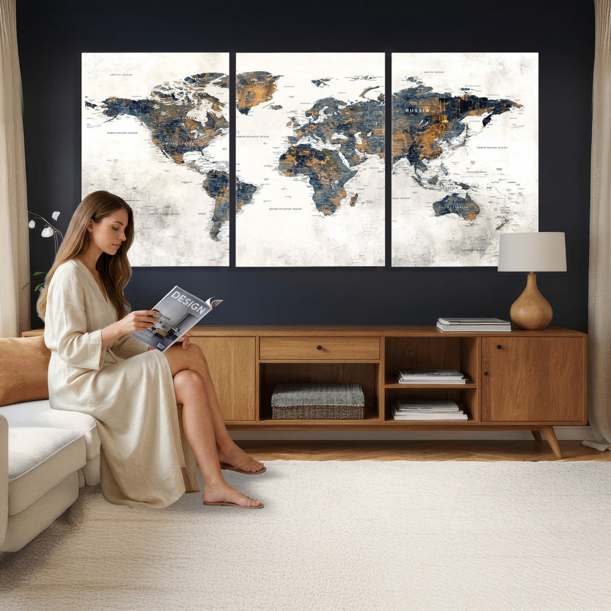World Map Wall Art Canvas Print for Office Wall Decor