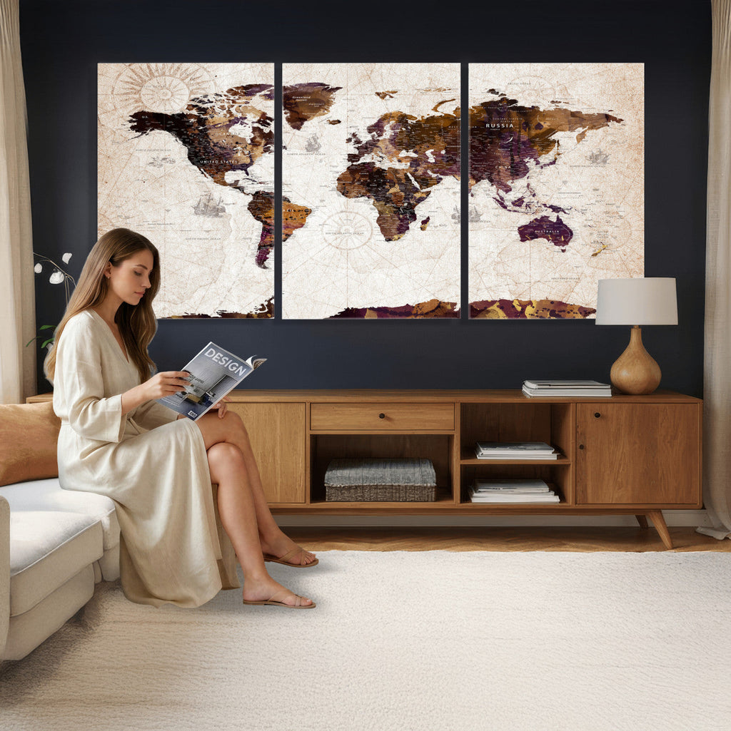 Blue Watercolor World Map Canvas Print | Framed Modern Wall Art