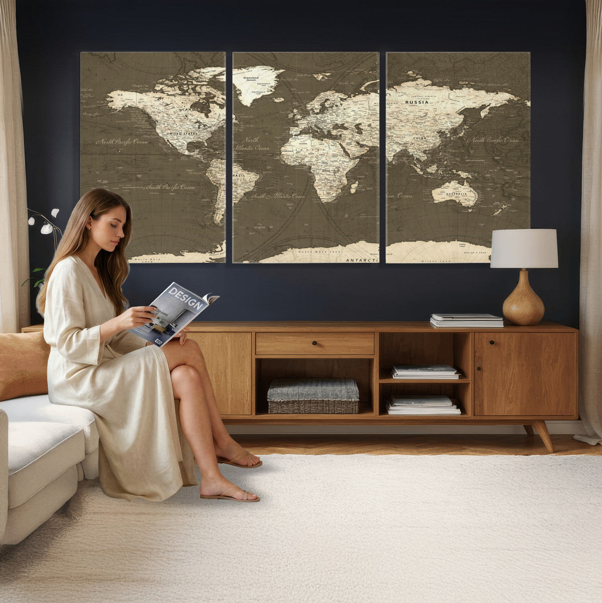 Vintage World Map Canvas Print | Framed Travel Map Wall Art for Couples