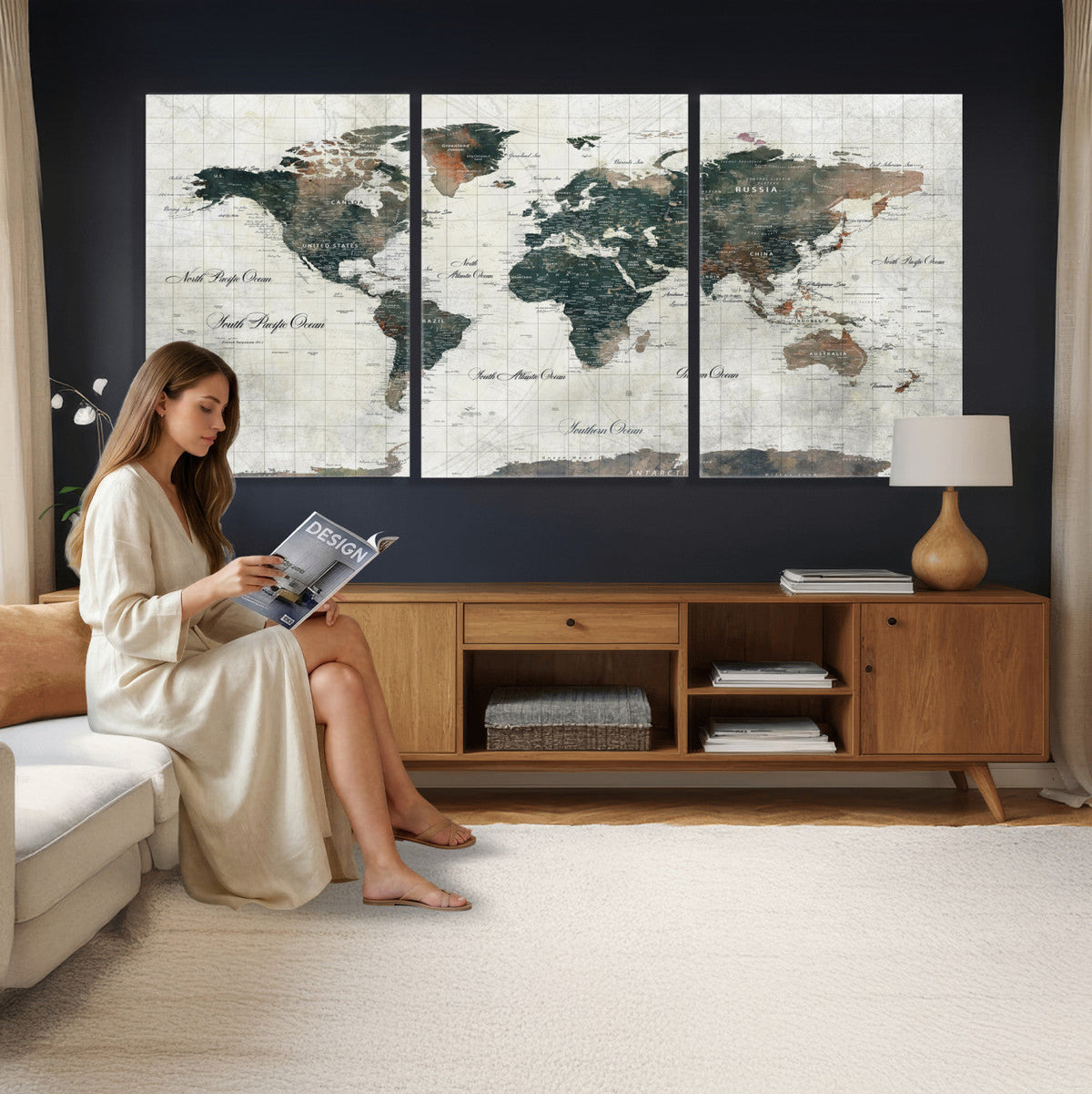 World Map Canvas Print | Framed Travel Map Wall Art for Couples