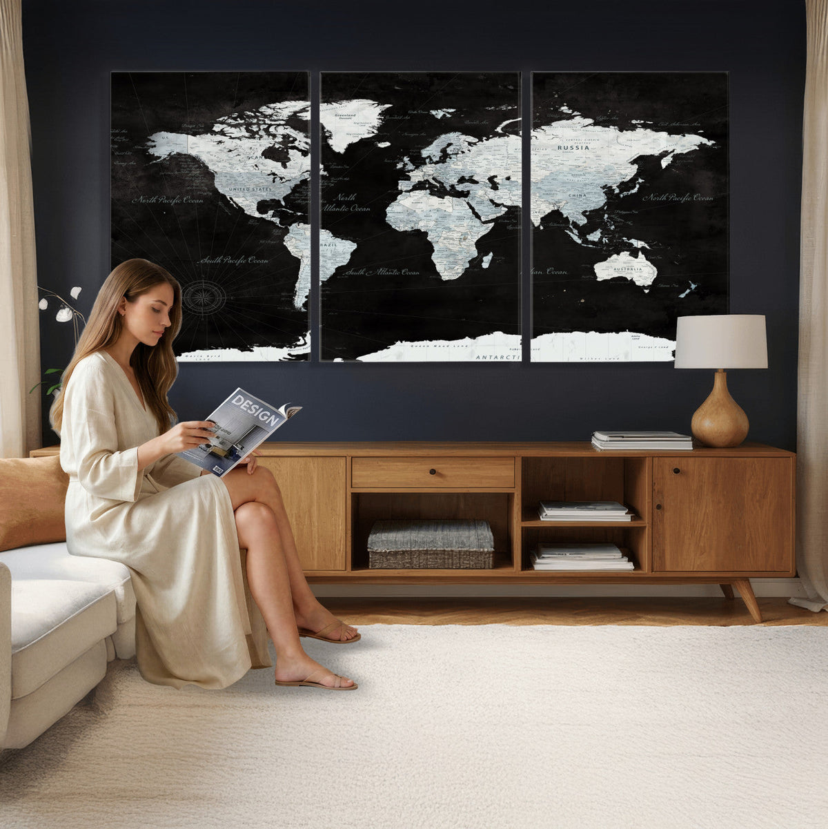 World Map Canvas Print | Framed Push Pin Wall Art, Color Splash Travel Map