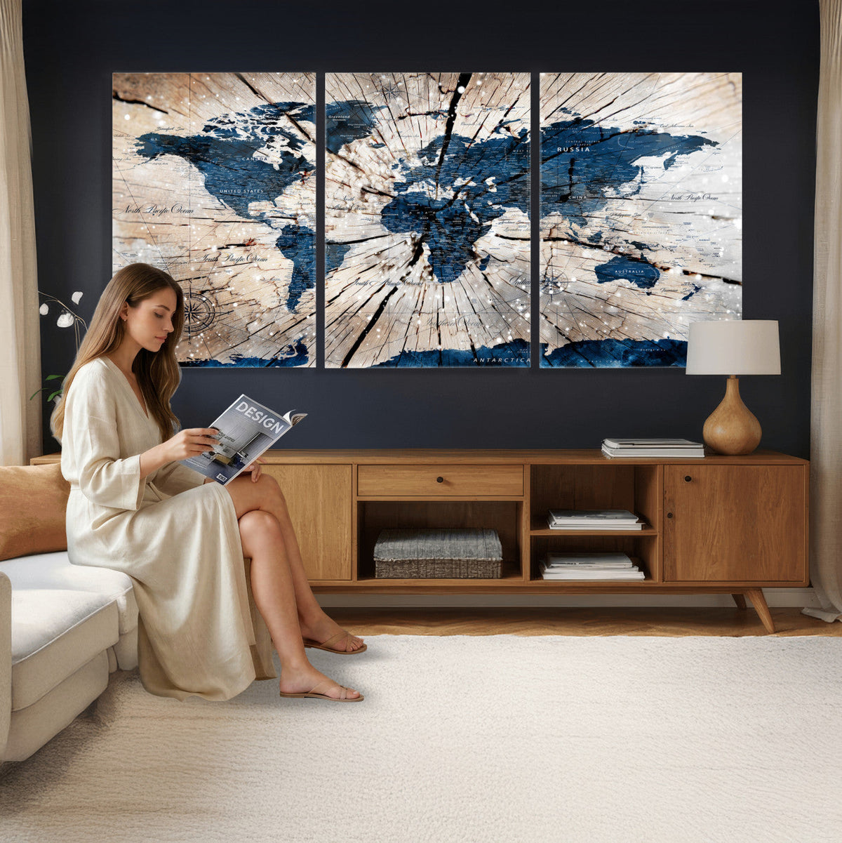Rustic World Map Canvas Print | Framed Wall Art for Couples