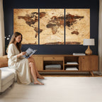 Modern Red and Gray World Map Canvas Print | Framed Wall Art