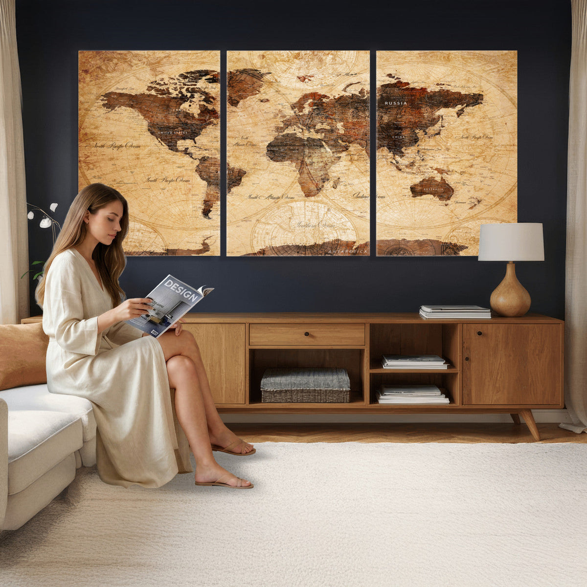 Modern Red and Gray World Map Canvas Print | Framed Wall Art