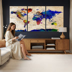 Watercolor World Map Canvas Print | Framed Wall Art for Couples