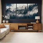 Foggy Mountain Forest Canvas Print, Misty Pine Trees Nature Wall Art