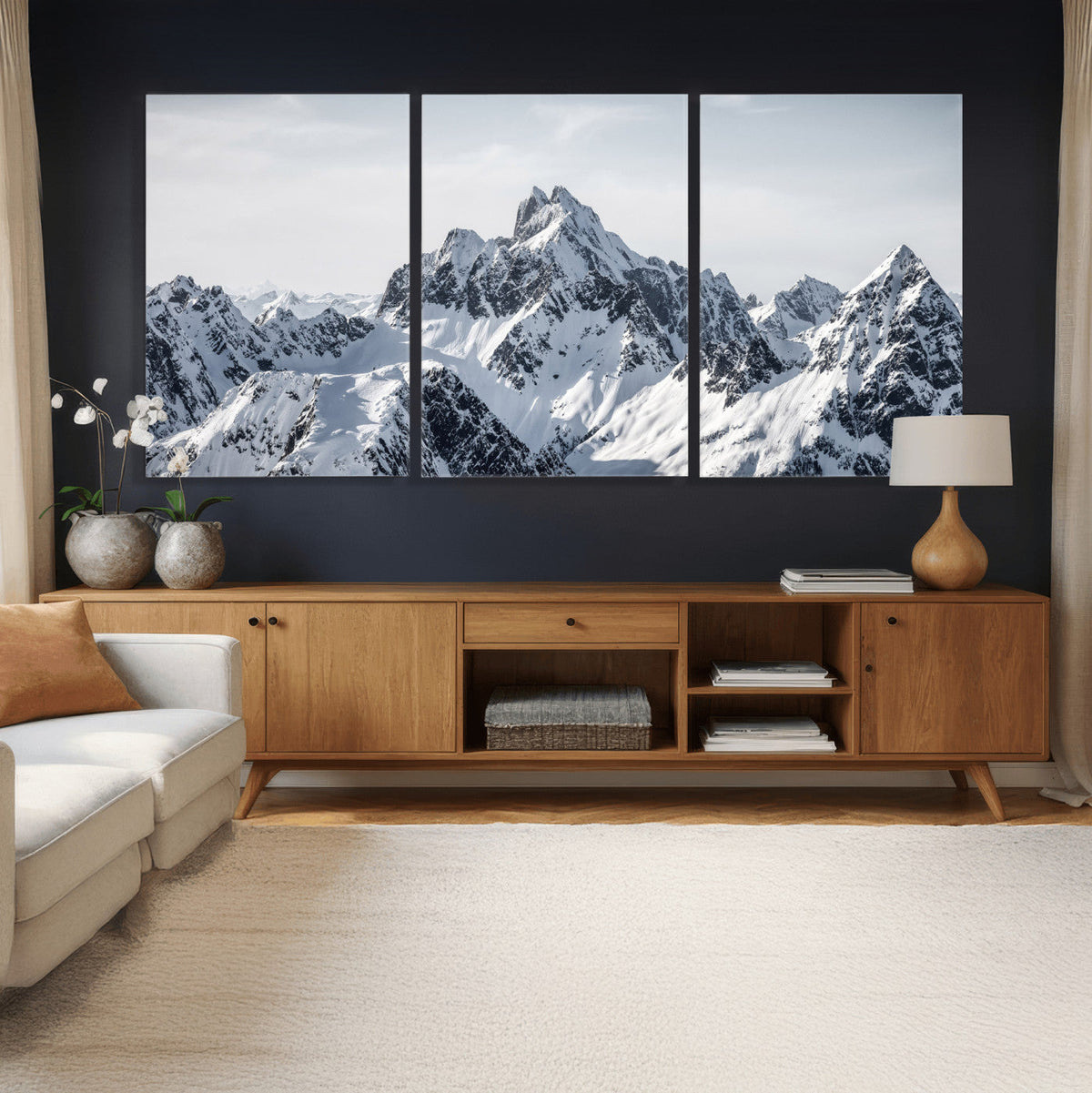 Snowy Mountain Range Canvas Print, Alpine Peaks Landscape Wall Art