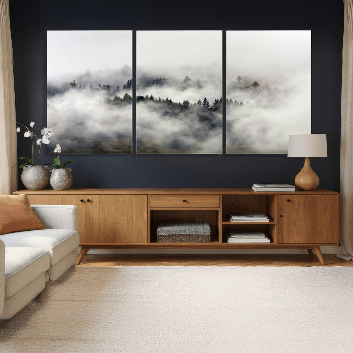 Foggy Forest Wall Art Canvas Print, Misty Pine Tree Landscape