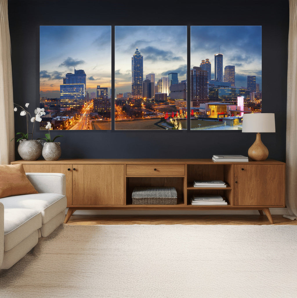 Atlanta Skyline Wall Art Canvas Print, Atlanta Downtown Night Cityscape